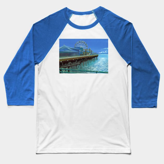 Santa Monica Pier Baseball T-Shirt by nagare017